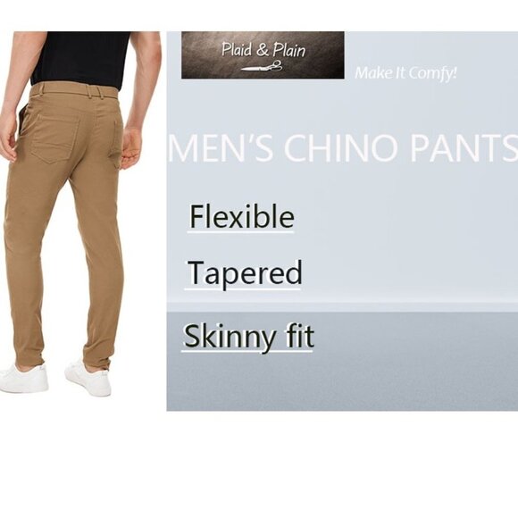Men's Skinny Stretchy Khaki Pants Colored Pants Slim Fit Slacks Tapered Trousers - Picture 3 of 7